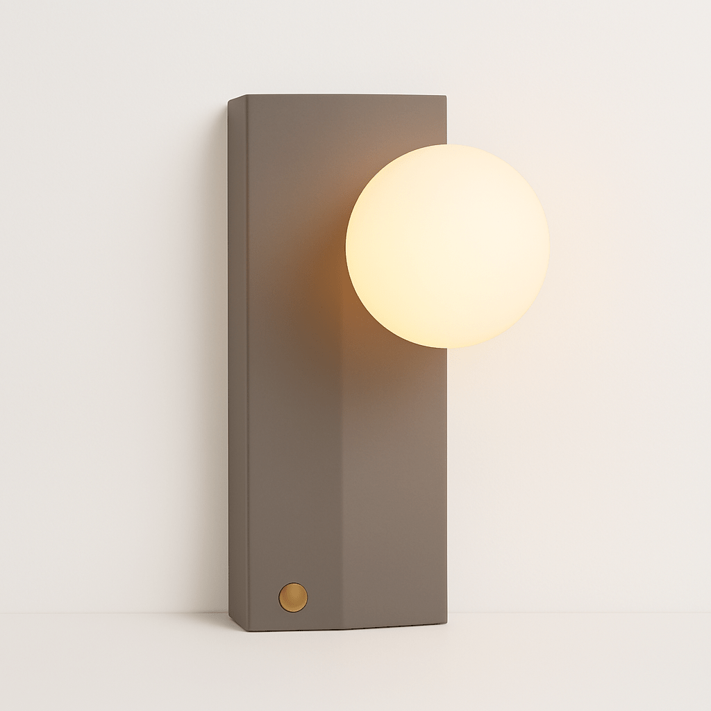 Teral Table Lamp illuminated, showcasing warm ambient glow from frosted glass globe on sleek concrete base, perfect for modern interiors.