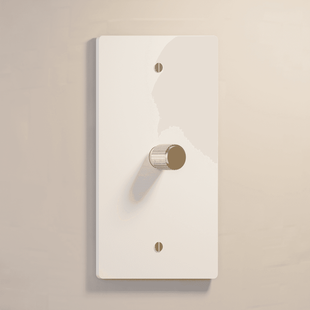 Single gang white rotary dimmer switch with gold knob, part of The Brass 3-Way Rotary Dimmer Switch Open Box collection.