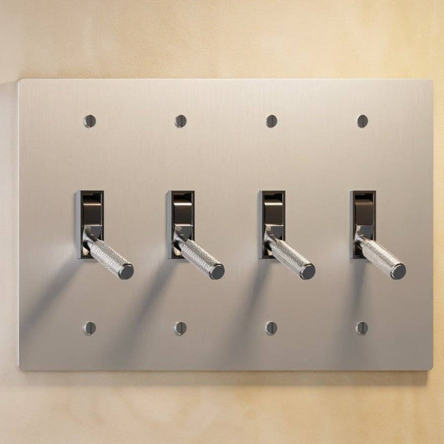 Four-gang The Brass Toggle Switch (1 to 5 Gang) - Open Box in nickel finish, offering a minimalist look for multi-light control.