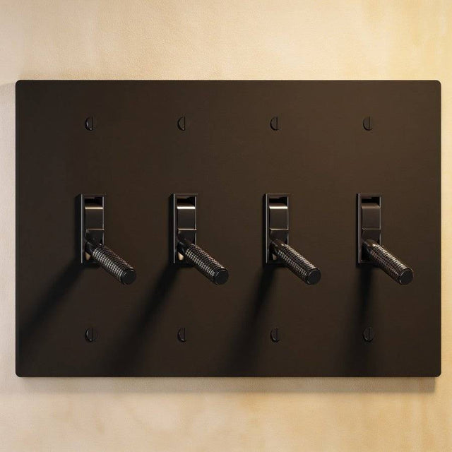 Four-gang The Brass Toggle Switch (1 to 5 Gang) - Open Box in bronze finish with brass toggles, offering elegant multi-light control.