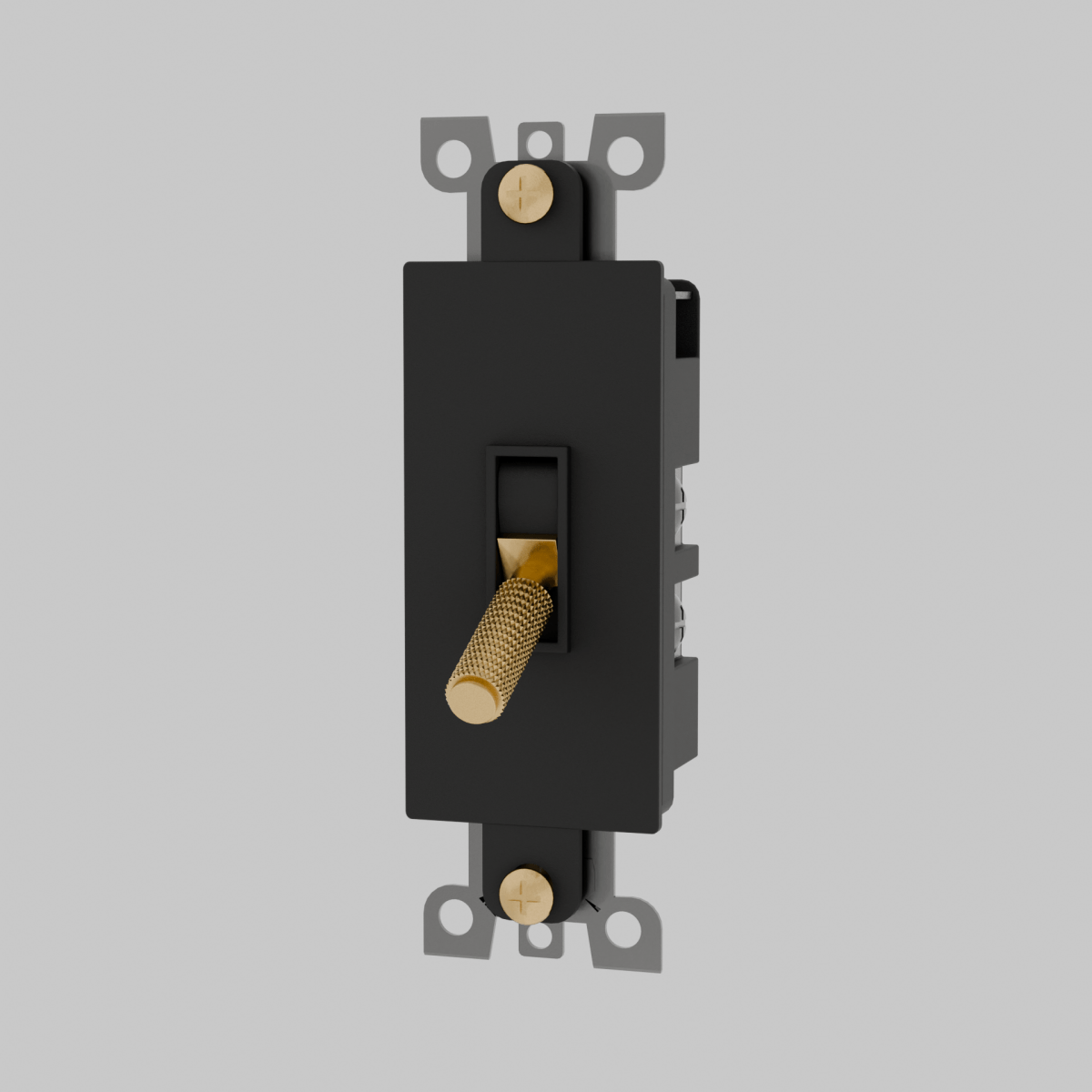 Black toggle switch with brass accents and decorative lever handle