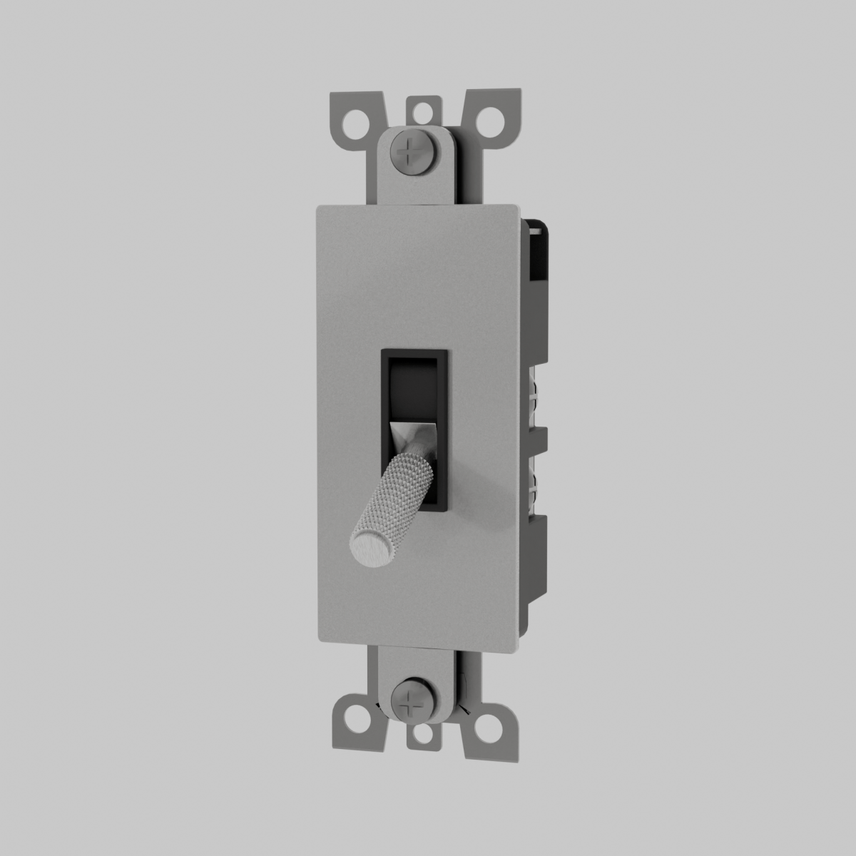 Gray decora-style toggle light switch with textured lever handle