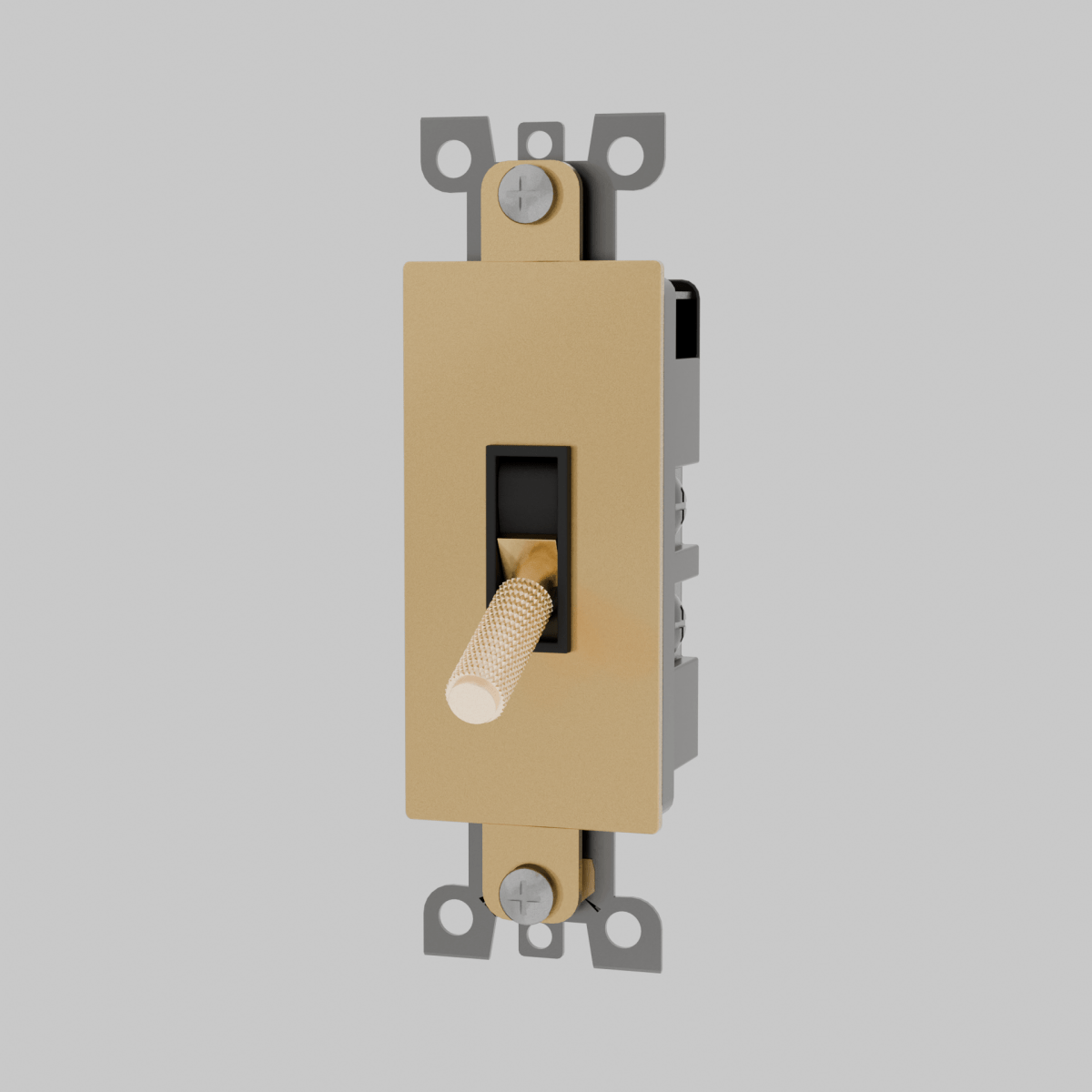 Brass toggle light switch with textured lever handle, modern design