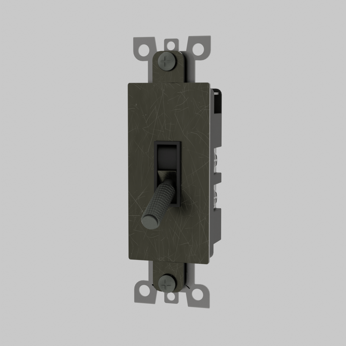Olive green decora style toggle switch with textured finish and mounting tabs