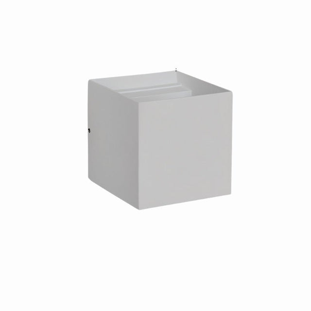 "Tine Wall Lamp product shot showcasing its minimalist geometric design, crafted from gypsum and aluminum, highlighting the sleek square shape."