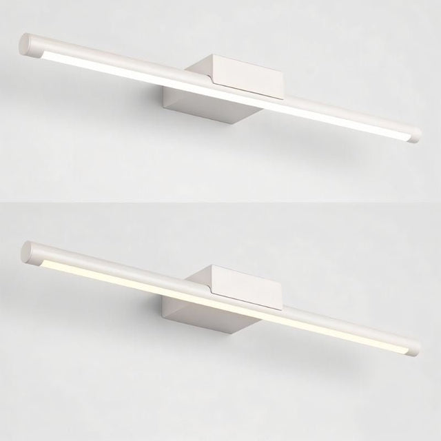 "Pair of modern wall lamps with minimalist design, providing uniform illumination for bathroom vanities."