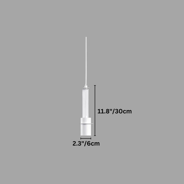 "A diagram showing the dimensions of a straight pendant light, including height and diameter in inches and centimeters."