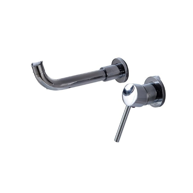 Chrome Vartay Bathroom Faucet with curved spout and lever handle, shown disassembled for product detailing.