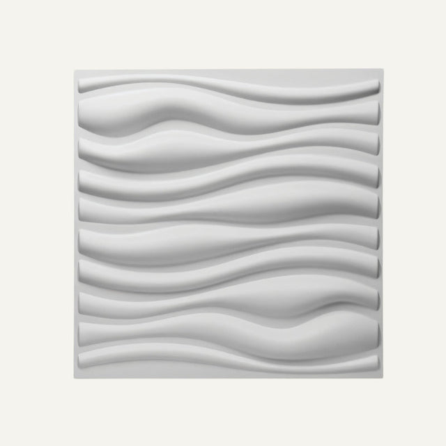 Vefni Panels - Durable, Modern Design for Any Space. White Vefni wall panel with modern 3D wave pattern, perfect for moisture-resistant wall upgrades.