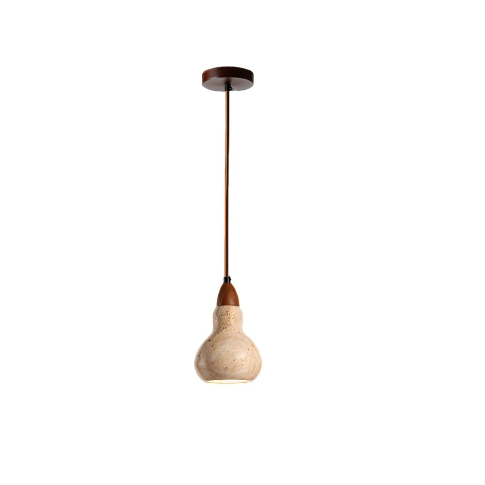 "A travertine pendant light isolated on a white background."