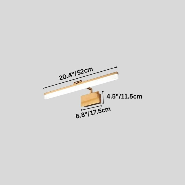 "An LED vanity light with labeled dimensions, showcasing its sleek design and 52cm length."