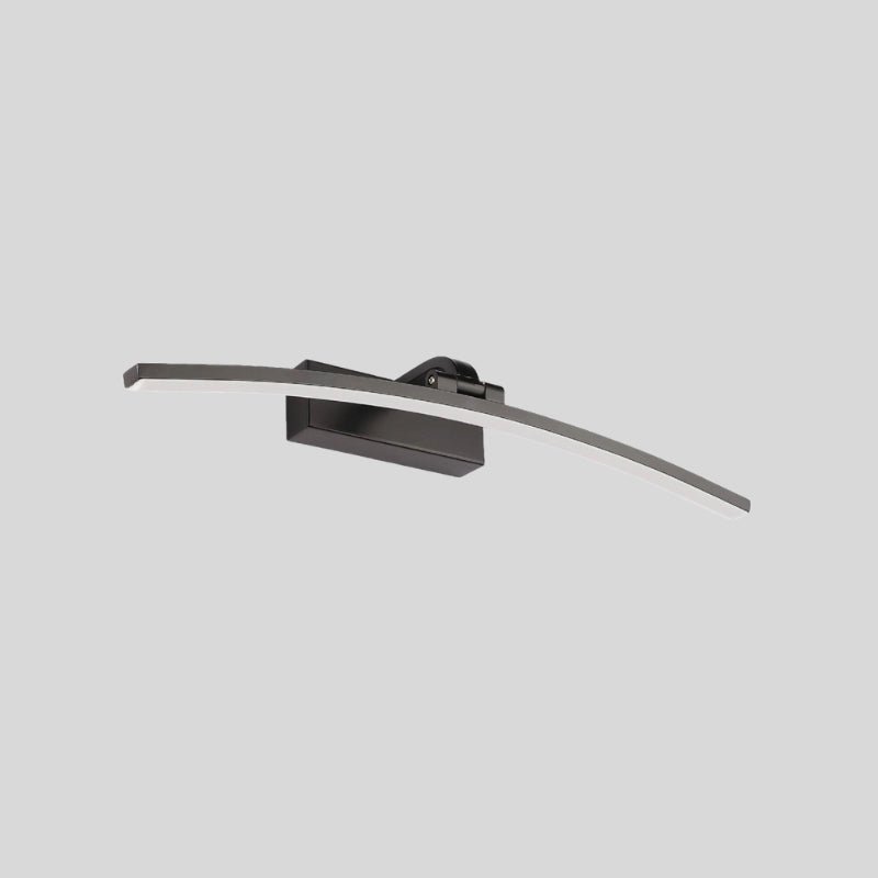 "A modern, curved LED wall lamp in a dark finish, showcasing its sleek design."