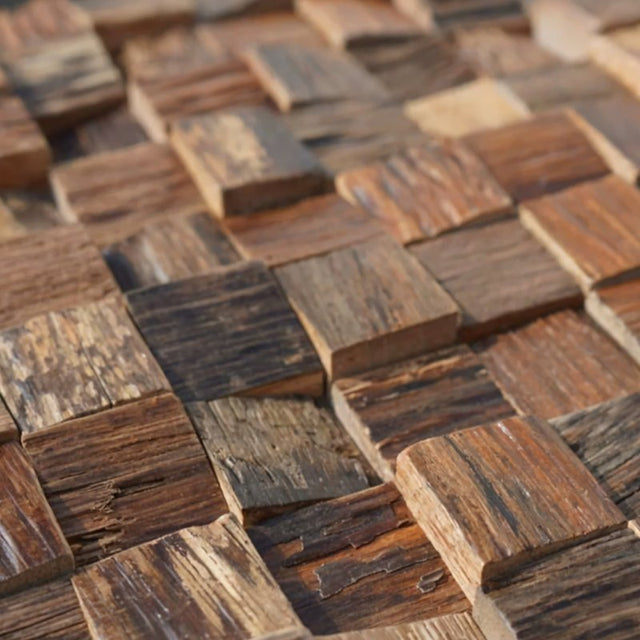 Angled view of Yarit Wood Wall Panel highlighting its raised wooden square design for acoustic performance and visual depth.