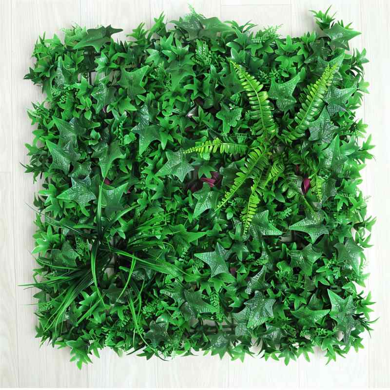 Square Yasna Greenery Panel with ivy and ferns, ideal for modular indoor green wall designs requiring minimal maintenance.