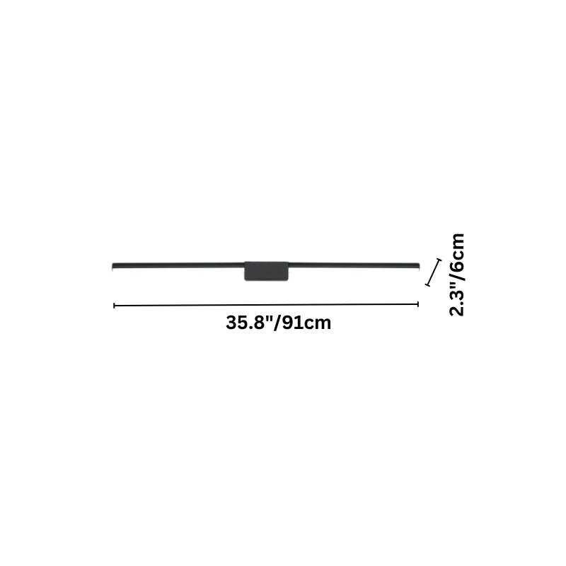 "Dimensions of the Zanal wall lamp, a minimalist linear light fixture made of aluminum, iron, and silica gel, suitable for modern bathroom, bedroom, or dressing area lighting."