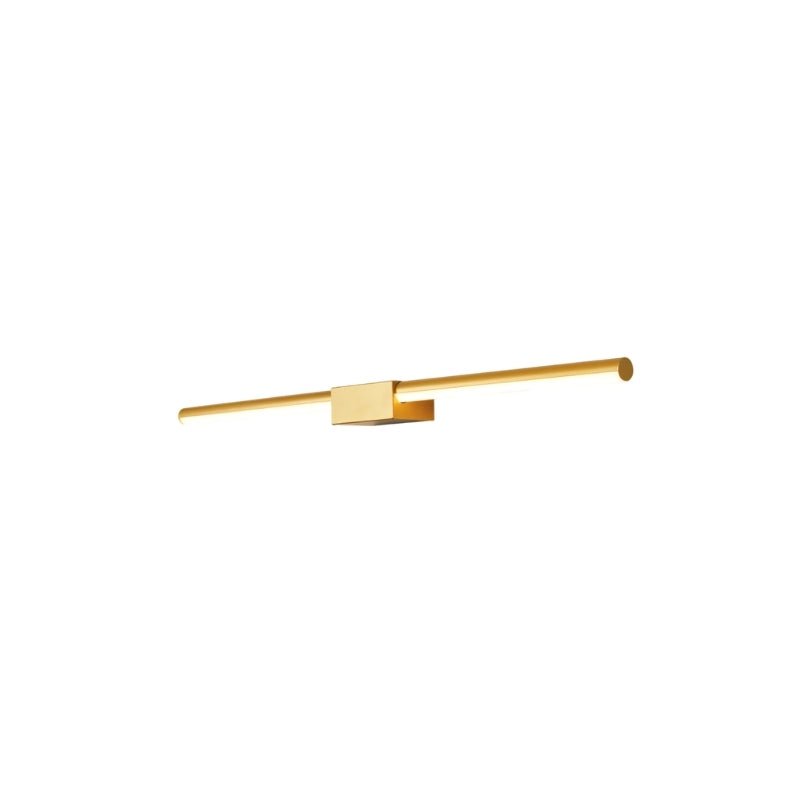 "Minimalist gold Zanal wall lamp, crafted from aluminum, iron, and silica gel, providing soft, linear illumination for modern interiors."