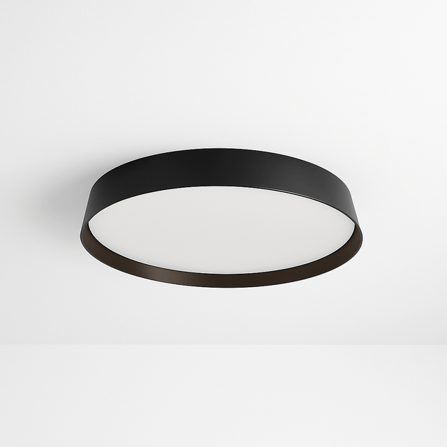 Zena Ceiling Lamp in black with flush-mounted minimalist design, ideal for modern interiors and ambient lighting in living or office spaces.