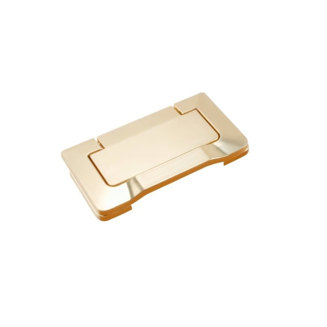 "A brushed gold, geometric recessed pull bar made of zinc alloy, isolated on a white background."