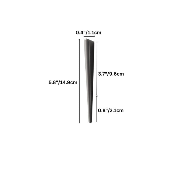 "A small, sleek, tapered zinc alloy pull bar with a geometric profile, shown with dimensions."