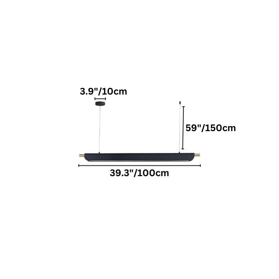 "Diagram showing the dimensions of a modern pendant light with a 39-inch long frame and measurements in inches and centimeters."