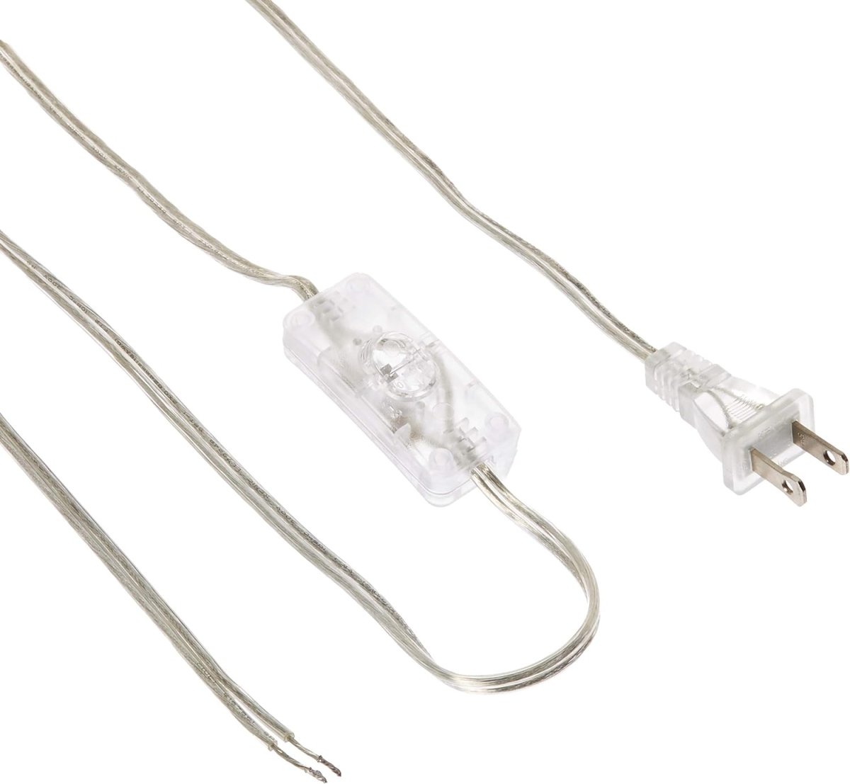 Plug with inline switch add-on, clear plastic finish, displayed on a plain white studio background.