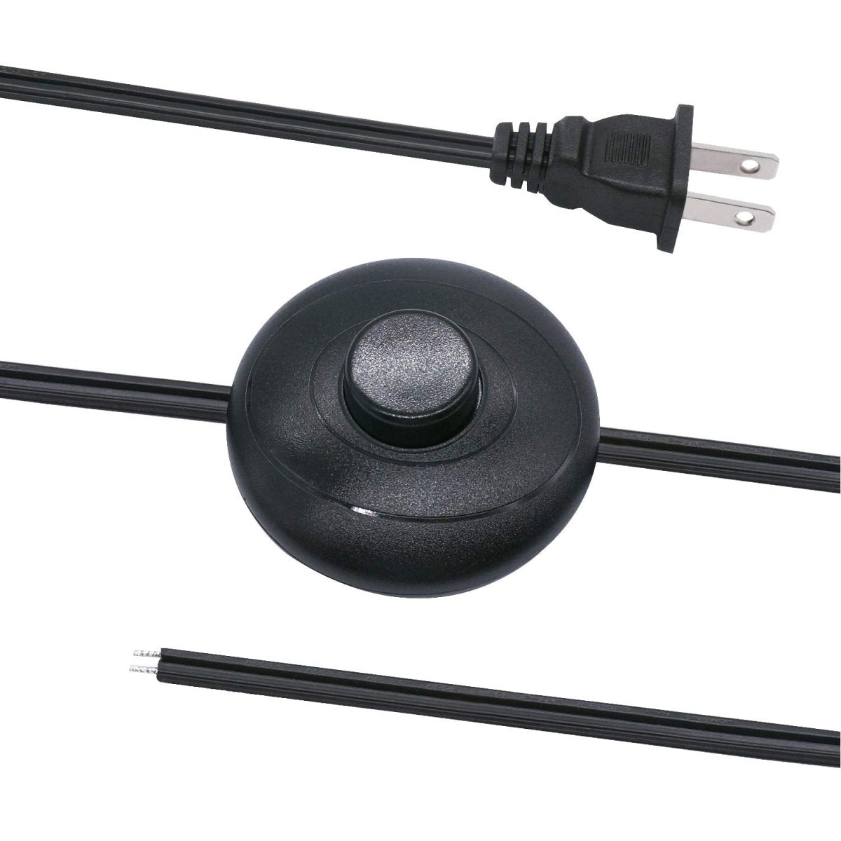 Black plug with a step switch add-on on a plain white background, designed for customizable product use.