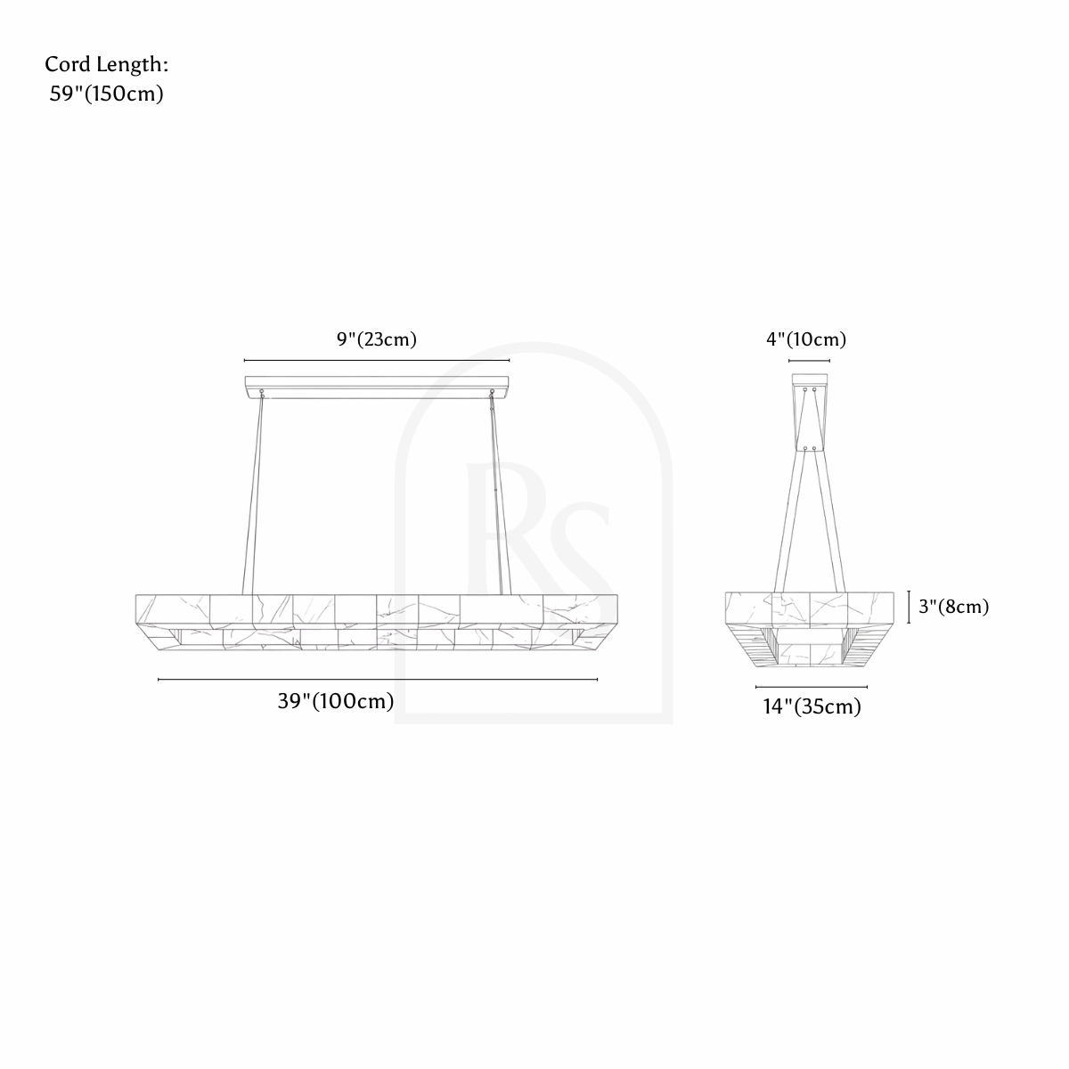 Teva Rectangular Alabaster Chandelier line drawing 1
