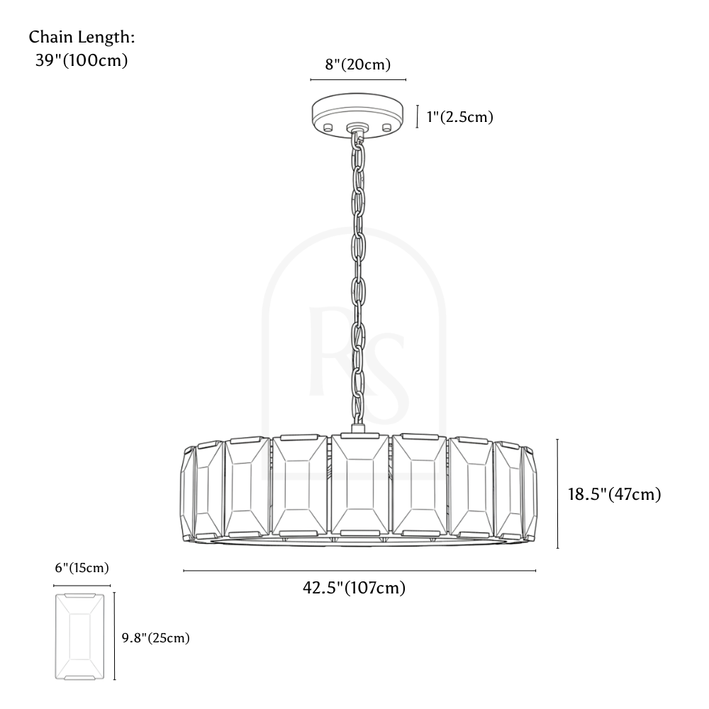 Sakhra Round Alabaster Chandelier line drawing 3