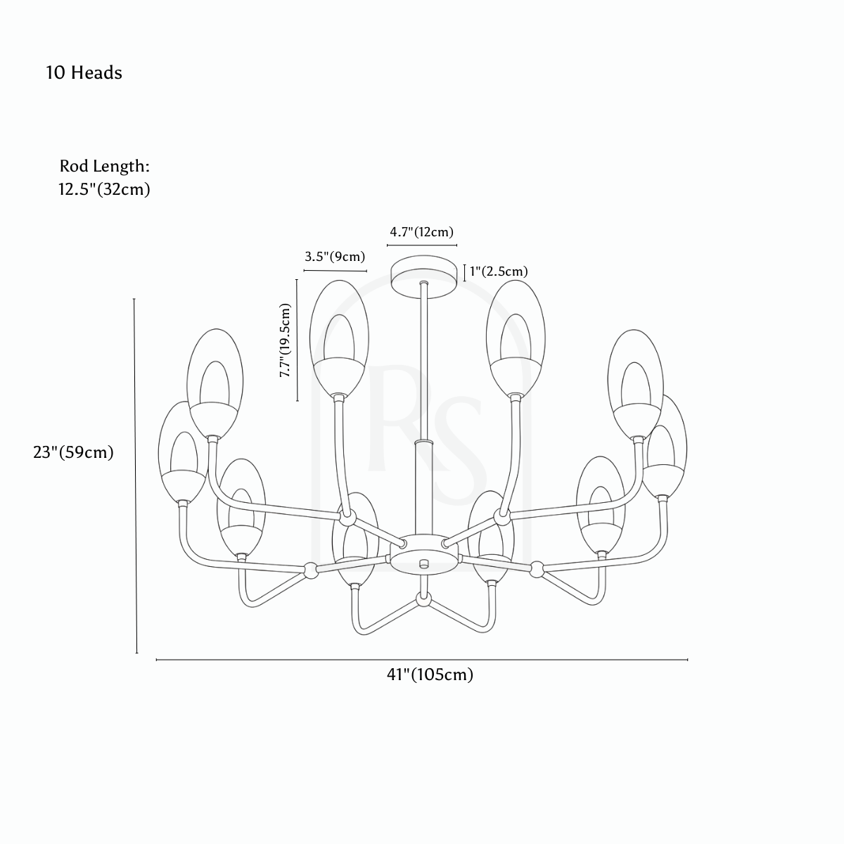 Glena Chandelier line drawing 3