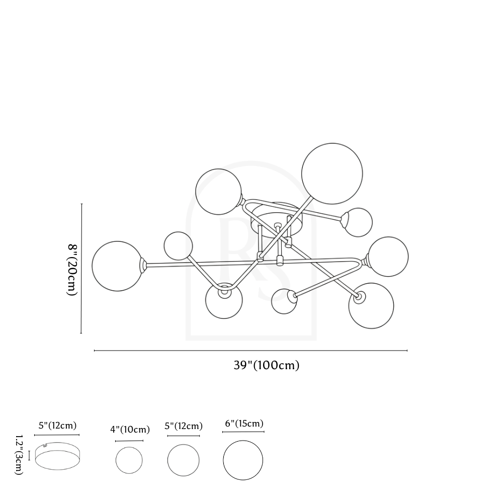 Hafil Ceiling Light line drawing 3