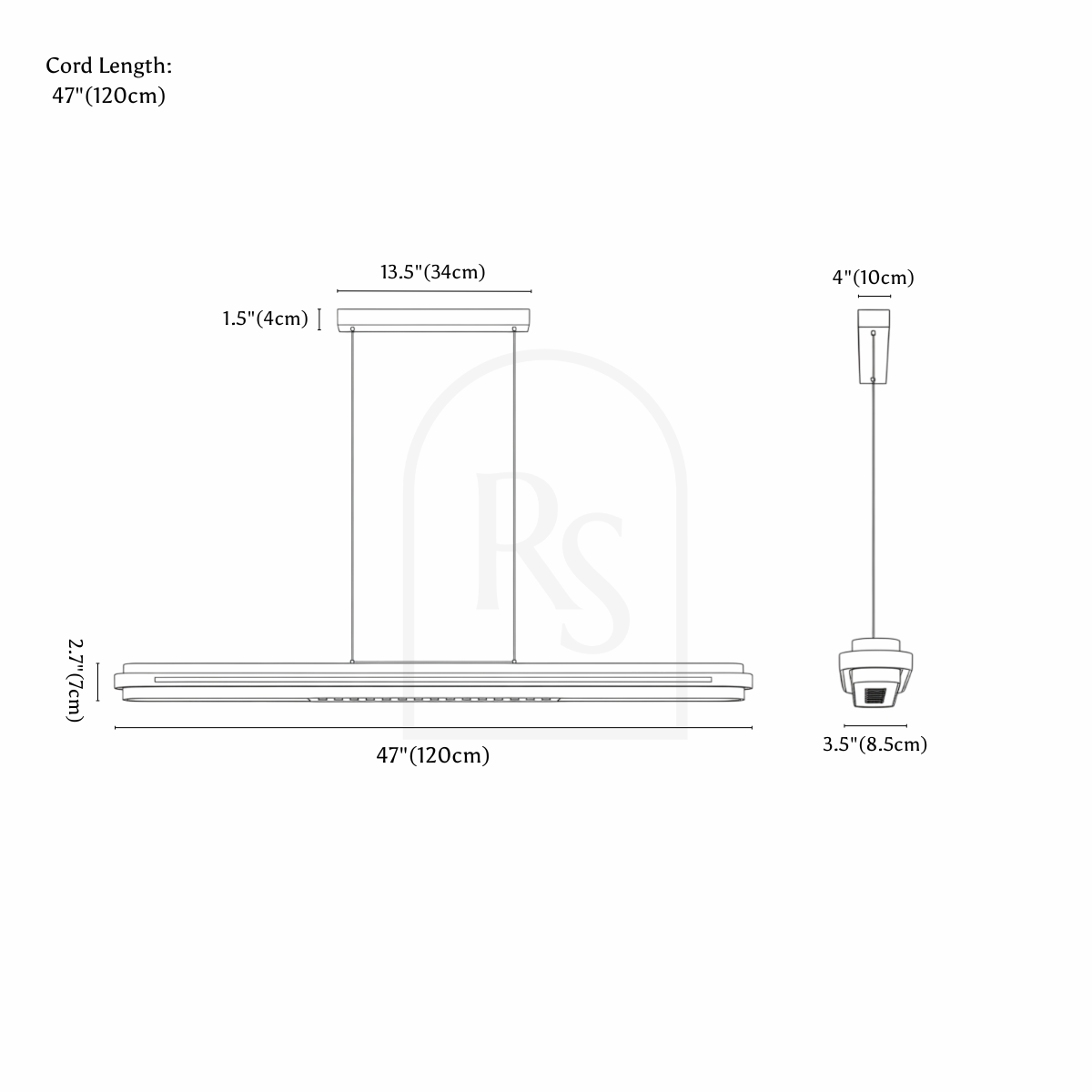 Zyrix Pendant Light line drawing 1