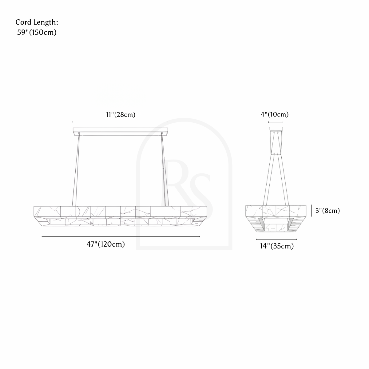 Teva Rectangular Alabaster Chandelier line drawing 2