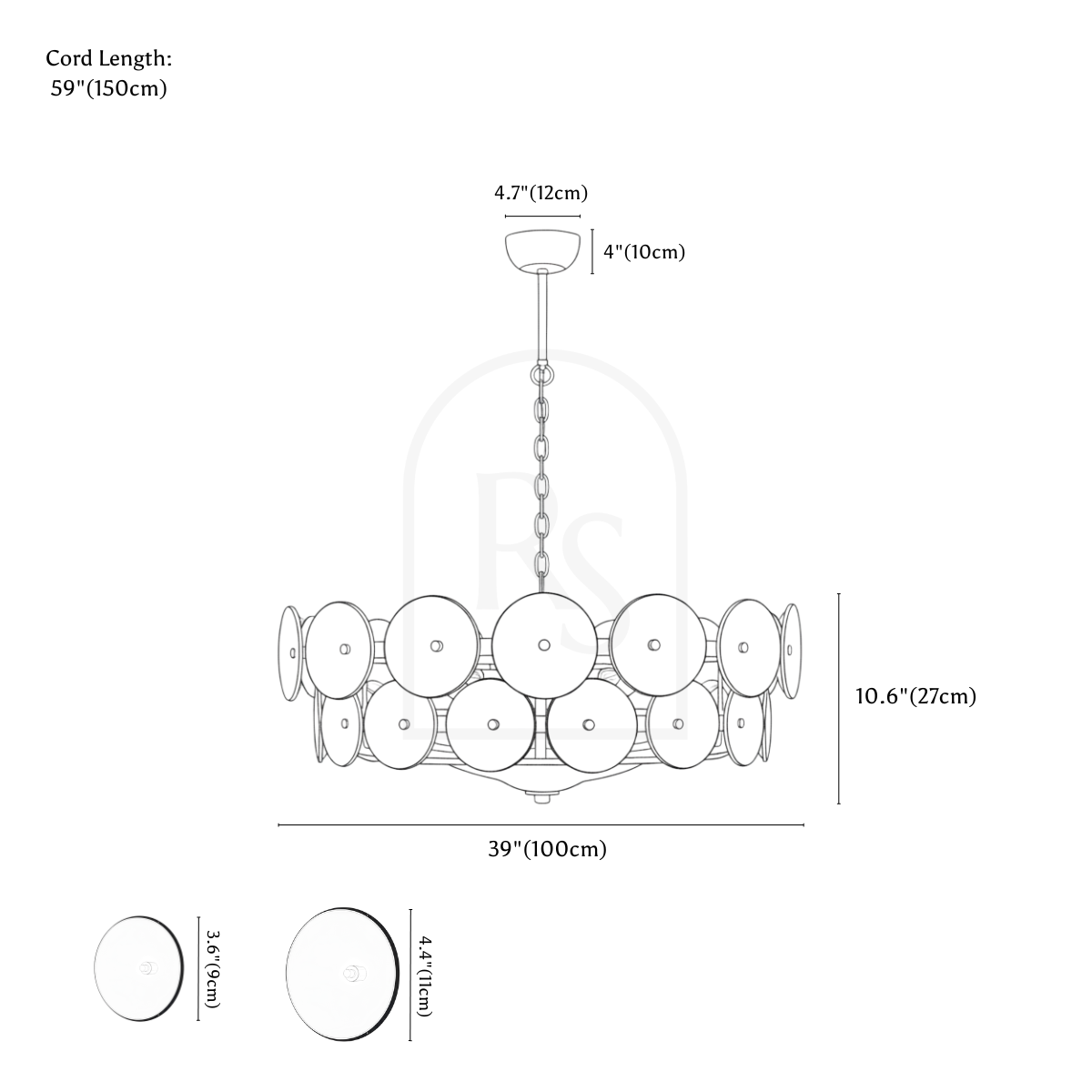 Wamble Chandelier line drawing 3