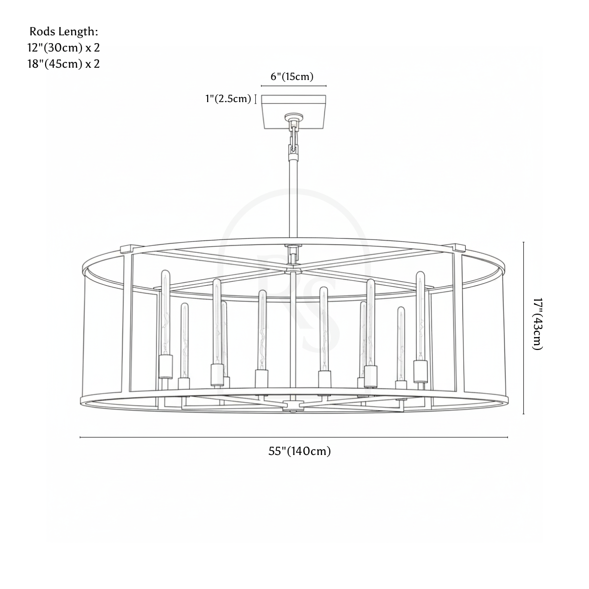 Matkon Round Chandelier line drawing 3