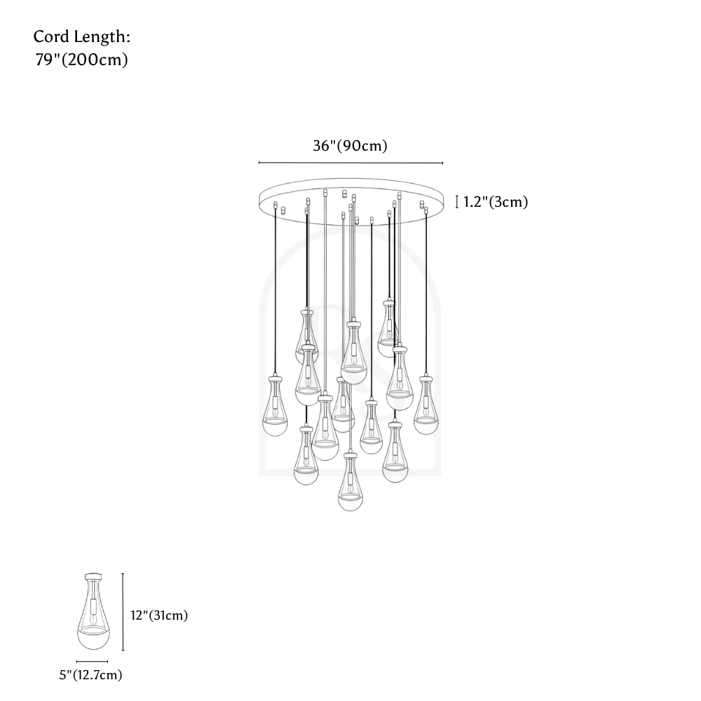 Pulcher Glass Tears Chandelier line drawing 2