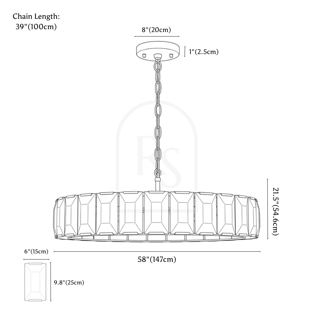 Sakhra Round Alabaster Chandelier line drawing 4