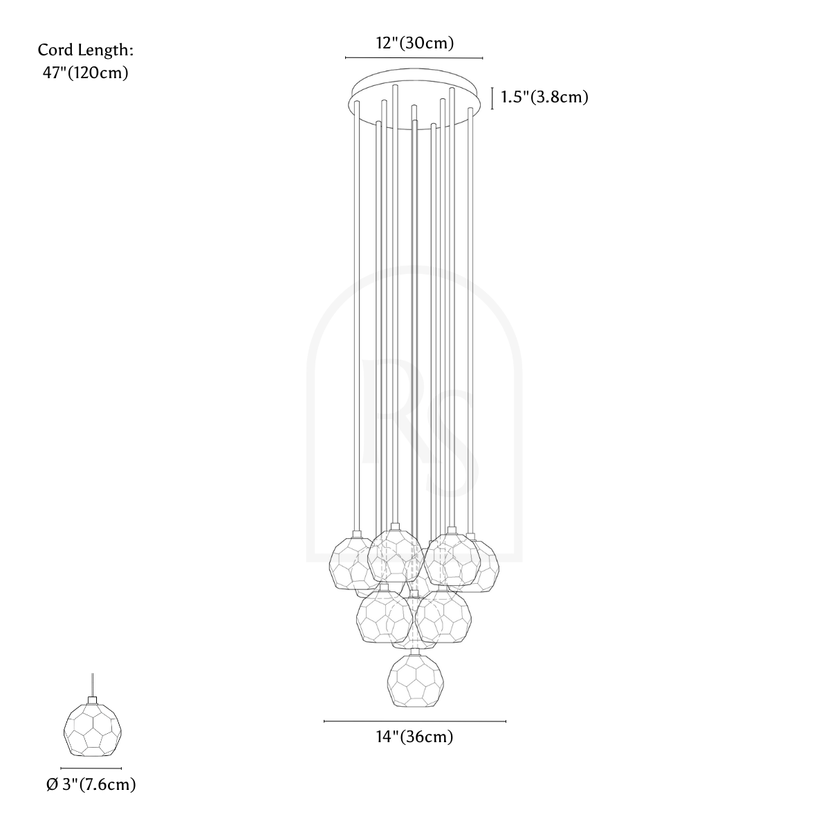 Kurst Round Cluster Chandelier line drawing 1