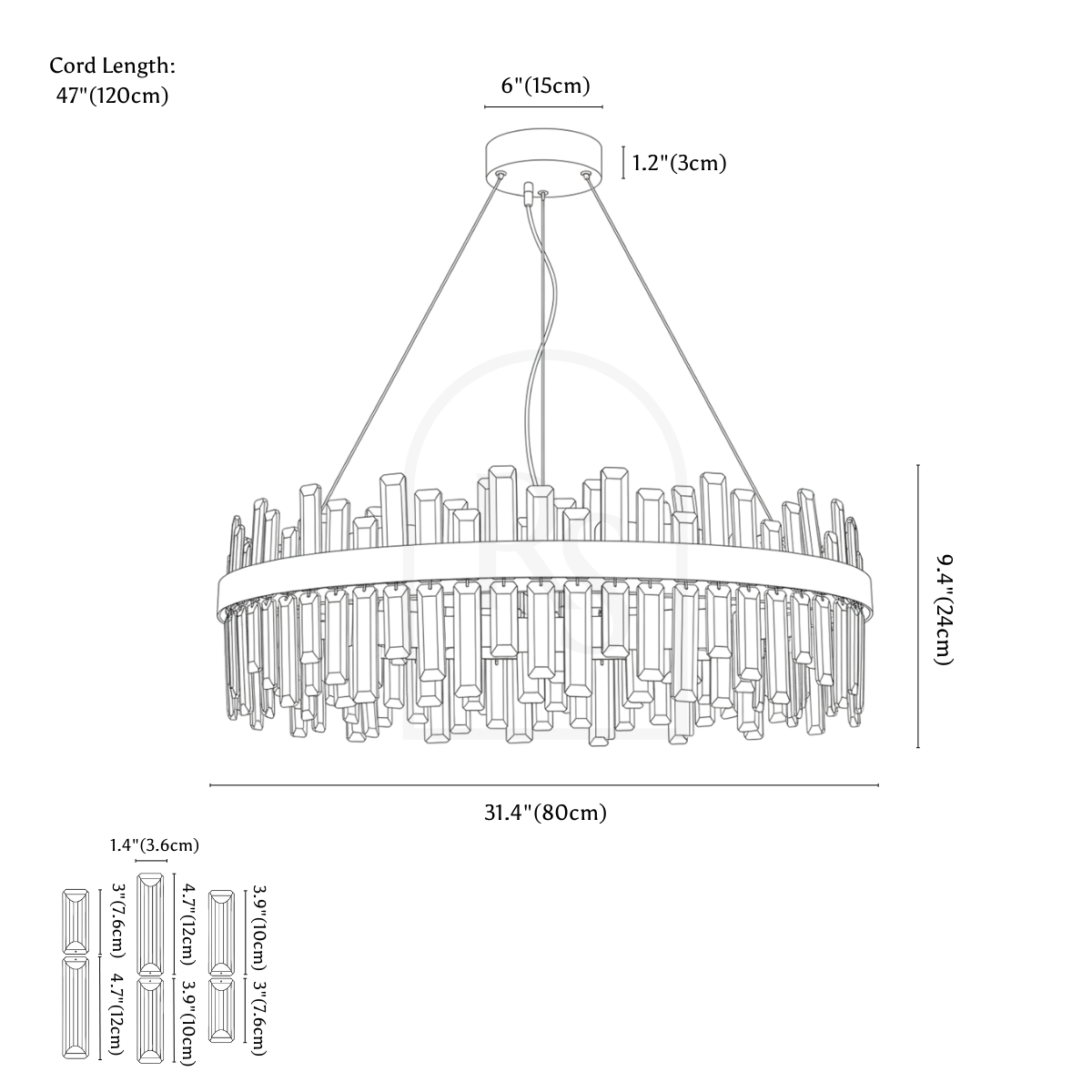 Zaffo Chandelier line drawing 2