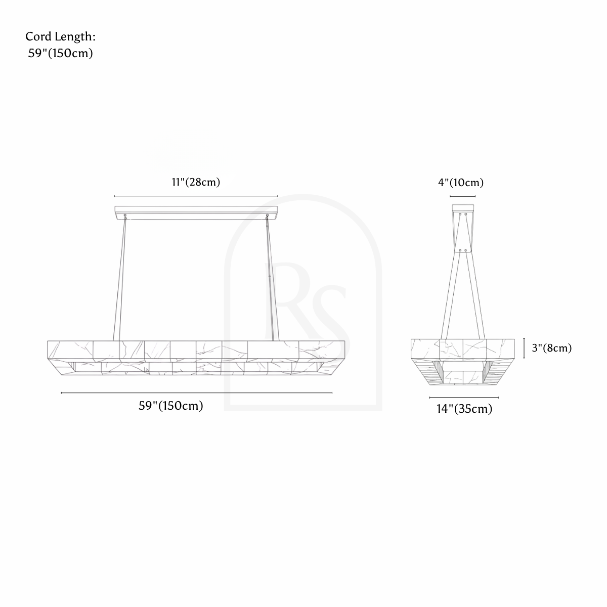 Teva Rectangular Alabaster Chandelier line drawing 3