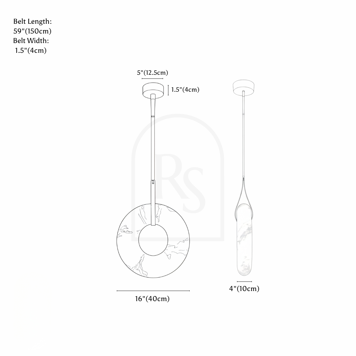Aktis Alabaster Pendant Light line drawing 1