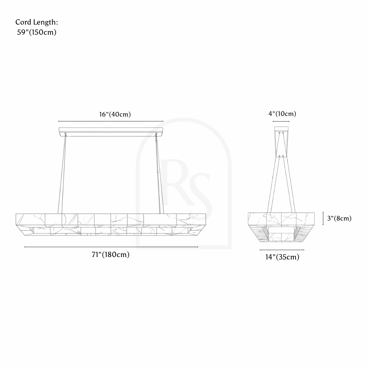 Teva Rectangular Alabaster Chandelier line drawing 4