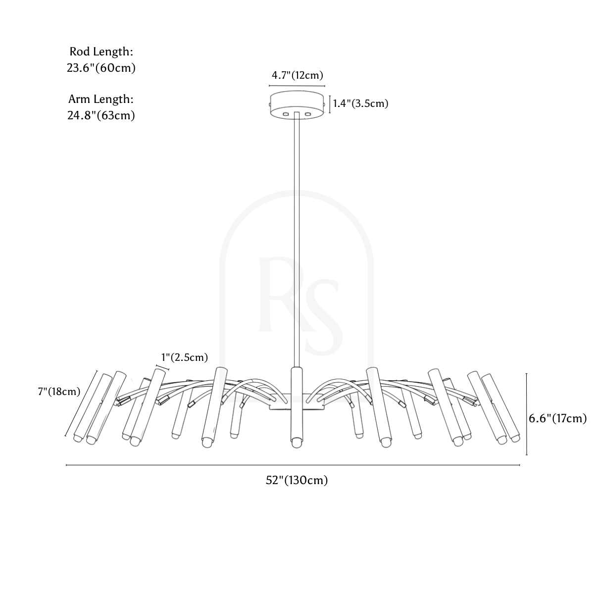 Funale Chandelier line drawing 3