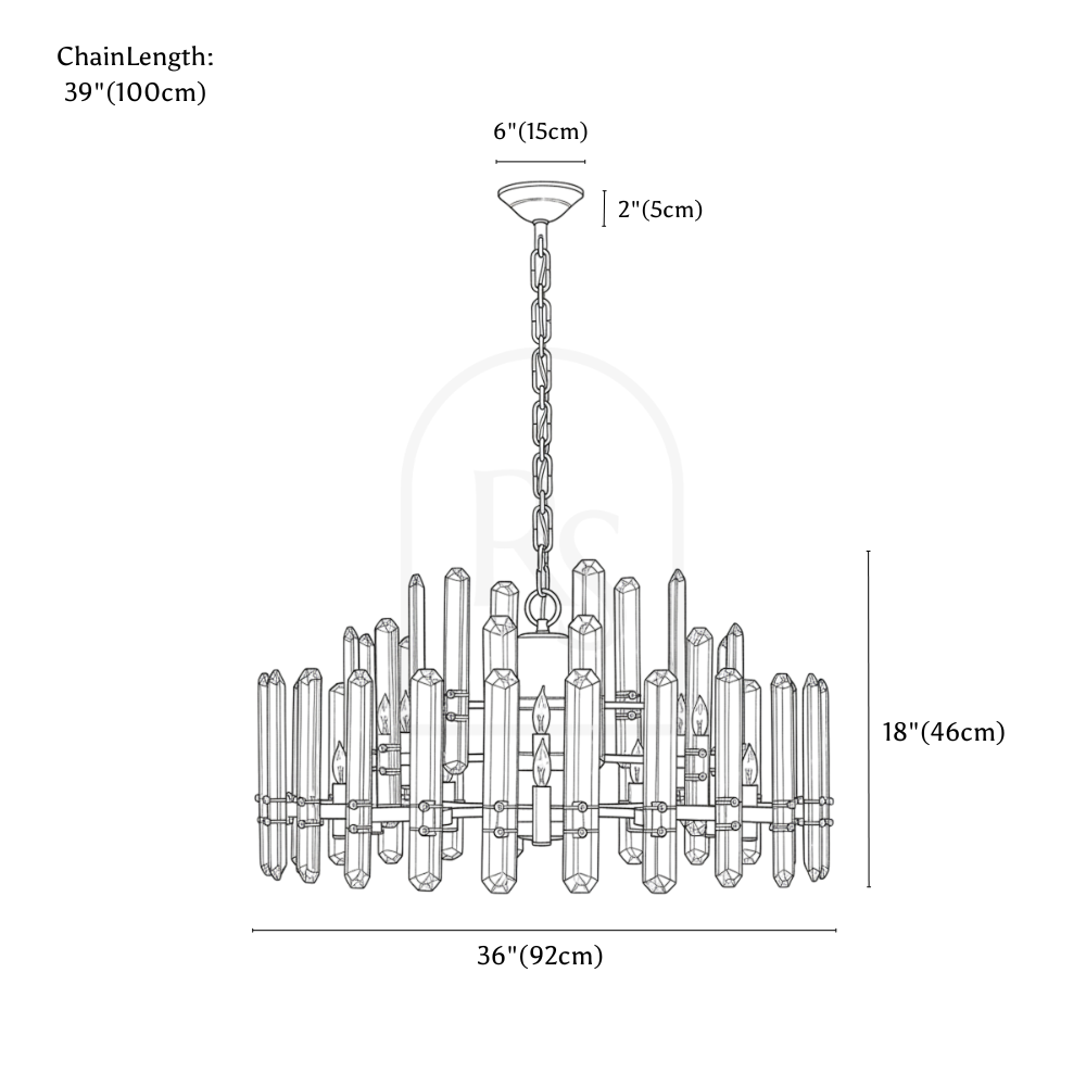 Prizma Round Chandelier line drawing 2