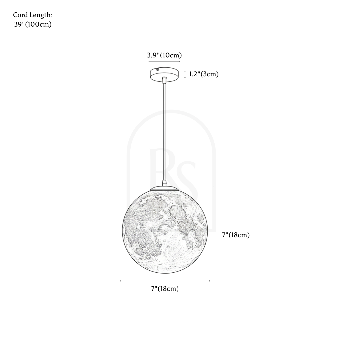 Lunar Pendant Light line drawing 1
