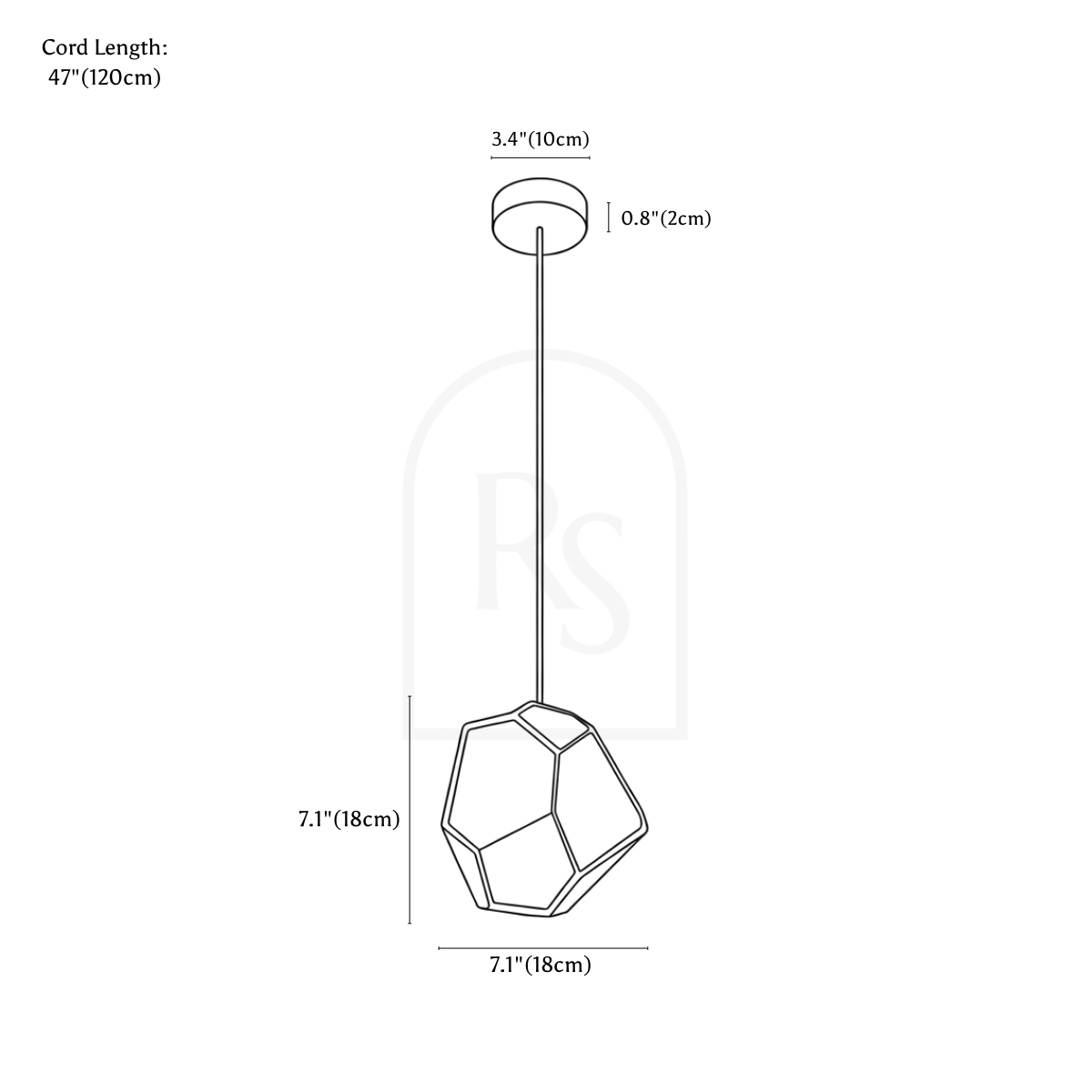 Piedra Pendant Light line drawing 1