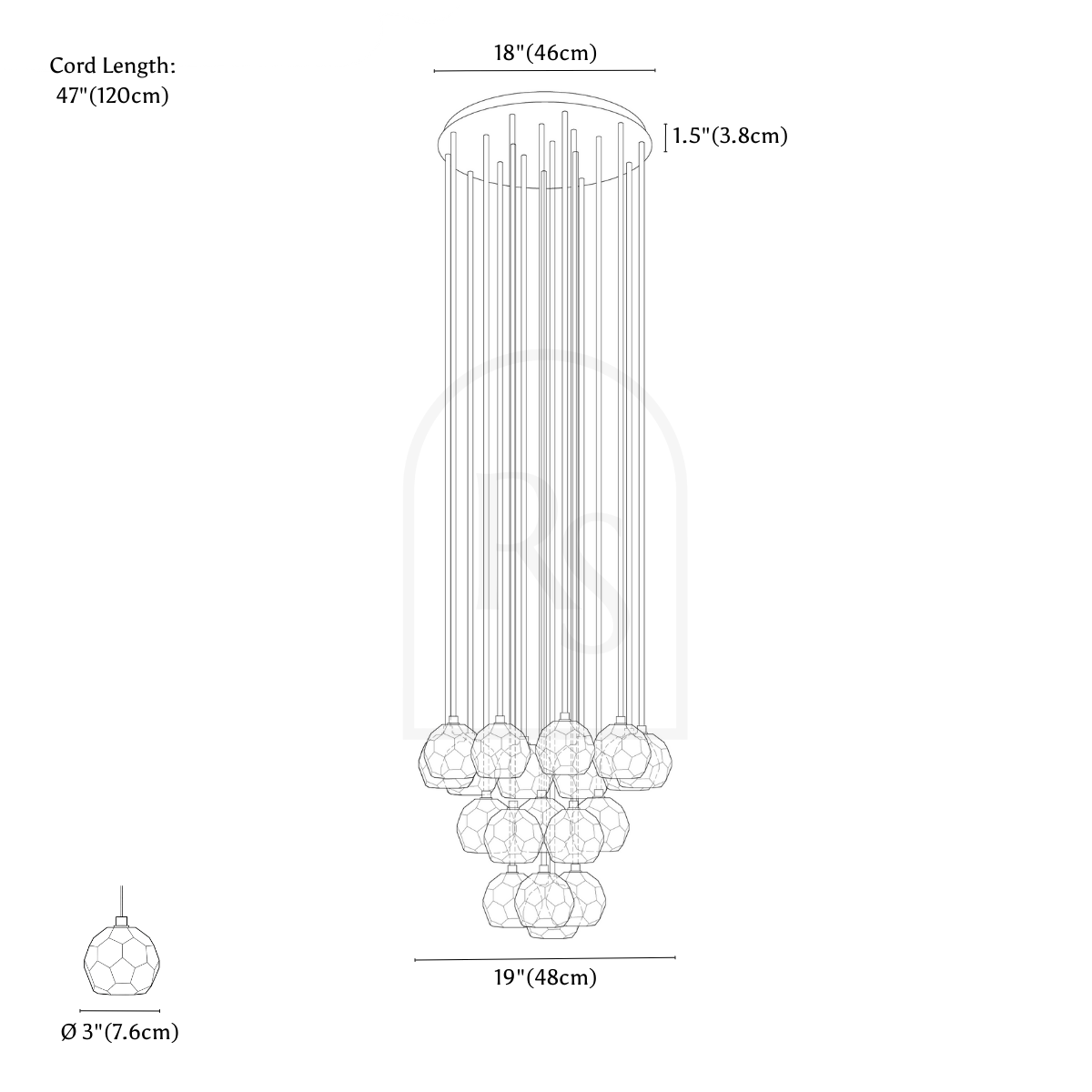 Kurst Round Cluster Chandelier line drawing 2