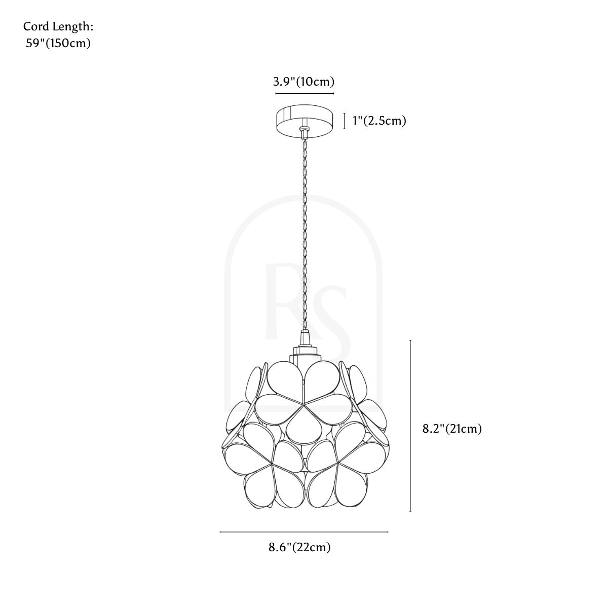 Camellia Pendant Light line drawing 1