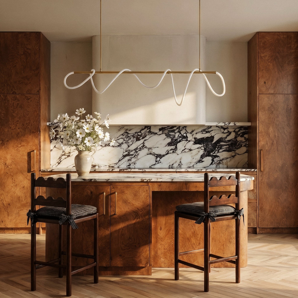 Gatsby Cabinet Pull in Satin Brass, installed in a bathroom