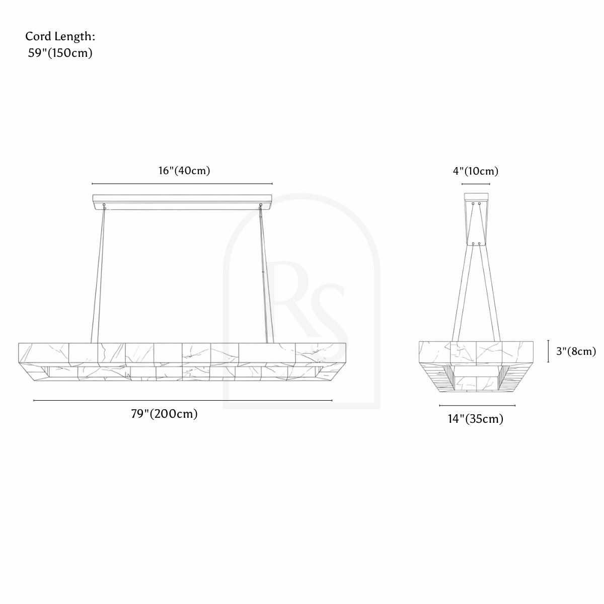 Teva Rectangular Alabaster Chandelier line drawing 5