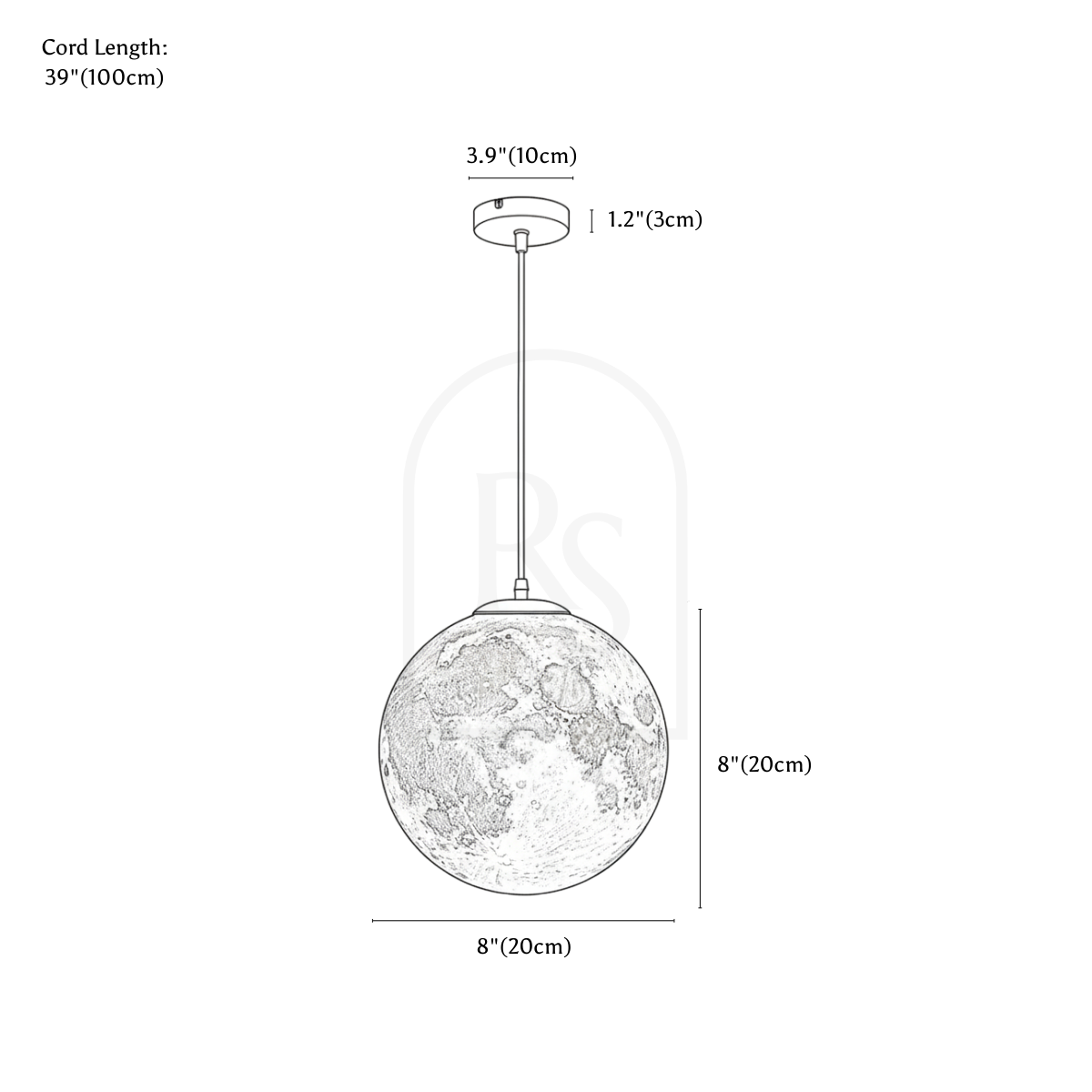 Lunar Pendant Light line drawing 2